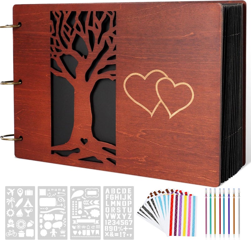 Giiffu Wooden Family Scrapbook Album, DIY Photo Memory Book with Family Tree Design, 100 Pages Personalized Scrapbooking Album, Gift for Mother’s Day, Baby Shower & Family Keepsake - Image 1
